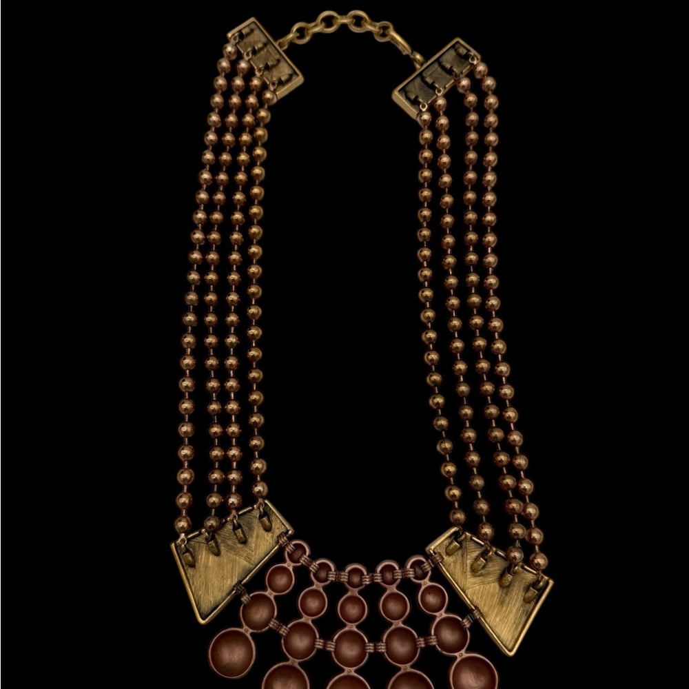 Vintage Monet Egyptian Revival Gold and Rose Gold Beaded Statement Necklace Deco - Picture 6 of 12
